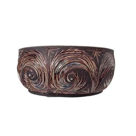 Art Studio Etched Pottery Bowl Glazed Signed - Picture 1 of 9